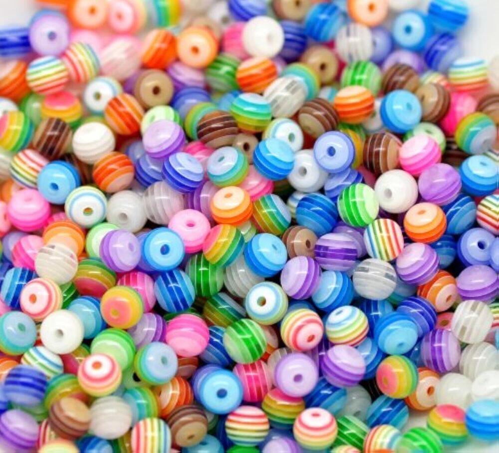 1491 Brand 500PC Mixed Multicolor Striped Round Resin Spacer Beads 6mm